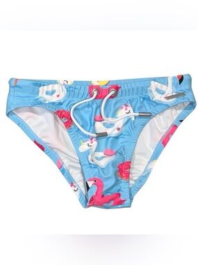 NEW Argyle Grant Swim Brief S Italian Fabric Donut Unicorn Flamingo Blue Beach